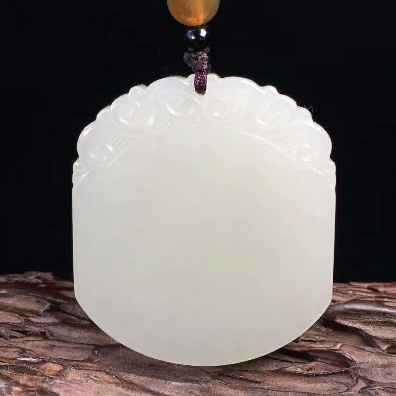 新疆和田玉平安牌玉吊坠男士款玉佩毛衣链和田白玉无字牌挂件送证