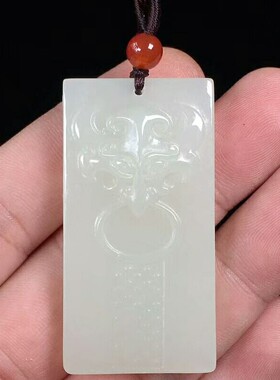 新疆和田玉白玉瑞兽龙头平安牌子府上有龙吊坠仿古龙生肖龙男女款