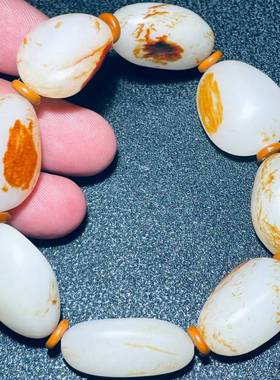 羊脂级黄沁皮原石籽料手串手链