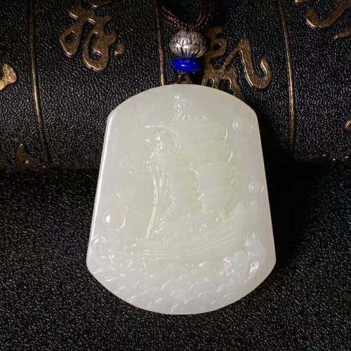 天然和田玉一帆风顺吊坠白玉一帆风顺挂件男女款平安玉牌玉石玉佩