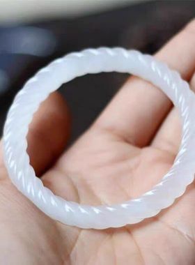 天然昆仑玉圆条手镯麻花纽丝玉镯