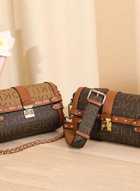 女包2025新款手提单肩斜挎链条包圆桶FOKI菲尚尼高级感锁扣小方包