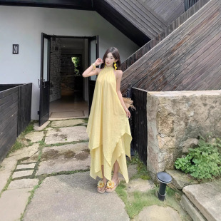 2025夏季 海边度假风超好看层叠公主裙女 绝美裙裙挂脖连衣裙女夏季