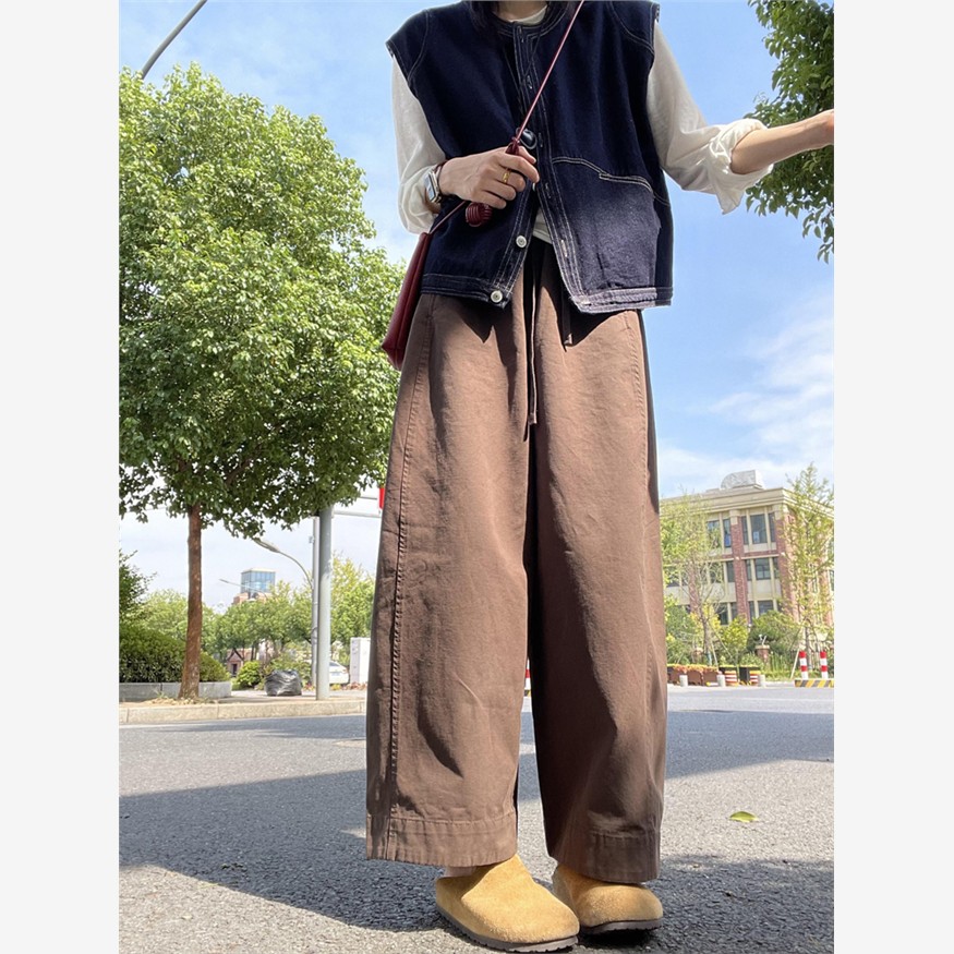 九分弯刀休闲阔腿裤女大
