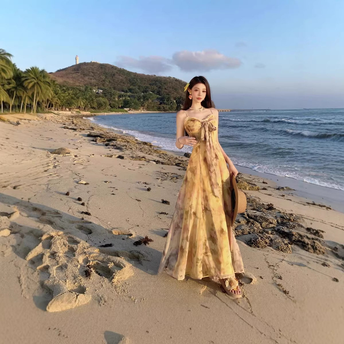 2026跨境新品碎花吊带连衣裙女度假风抹胸长裙印花裙子