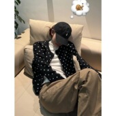 日系撞色波点针织开衫 小香风气质软糯毛衣 女单排扣外套上衣春秋季