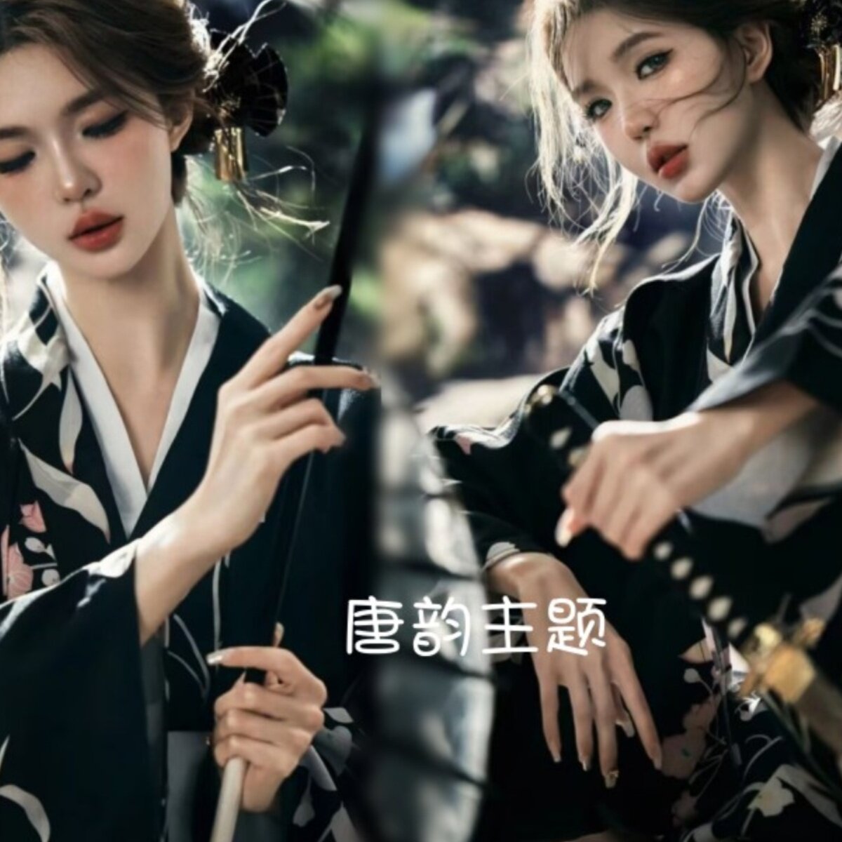 黑色樱花季少女和服浴衣日本和服