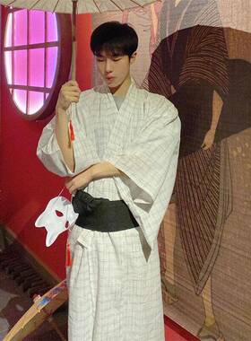 黑色蓝色日式传统和服浴衣男士复古武士服正装剧本写真家居服长袍