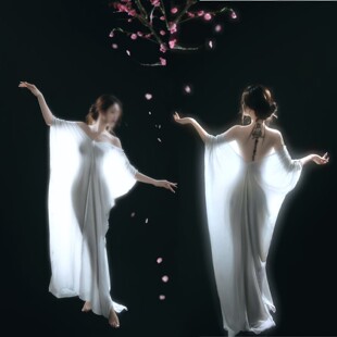 新中式晨袍连衣裙高级感仙气飘飘清冷白色性感露背写真长裙艺术照