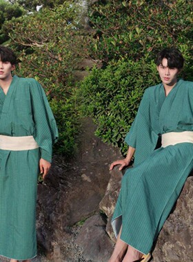 日本和服男士浴衣日式和风武士服日系正装绿色日式服写真摄影服装