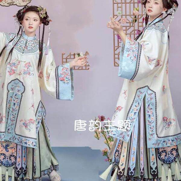 影楼拍照新款晚清格格印花清汉女中式马面服装少奶奶写真摄影服装