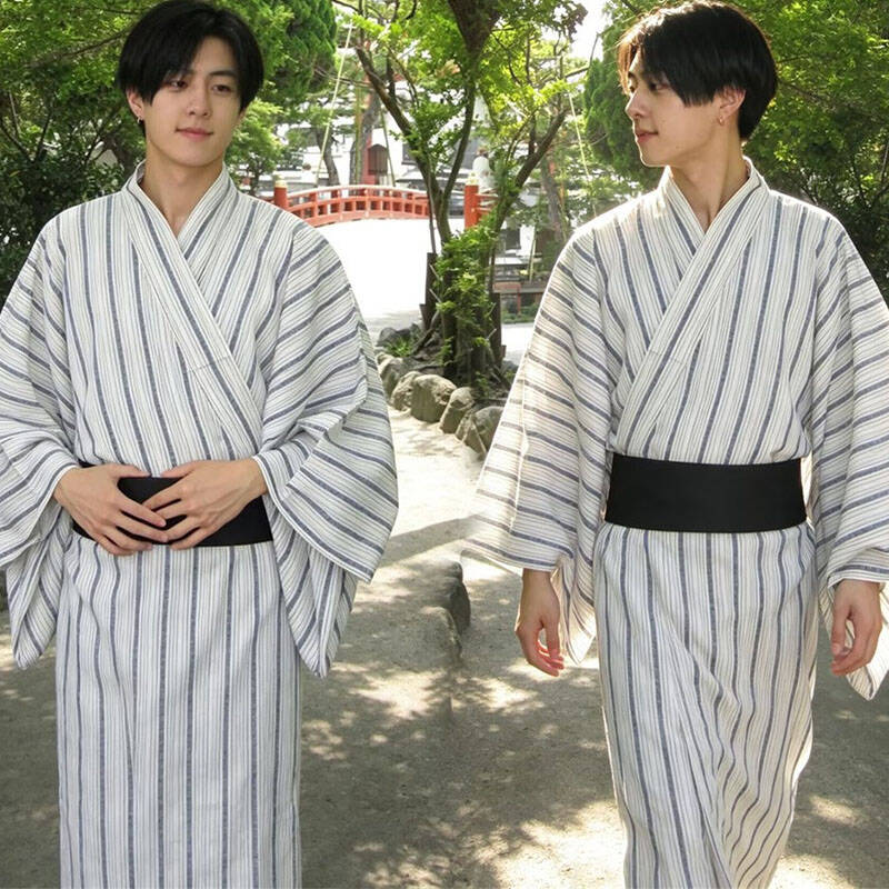 条纹日式武士浴衣男士服装
