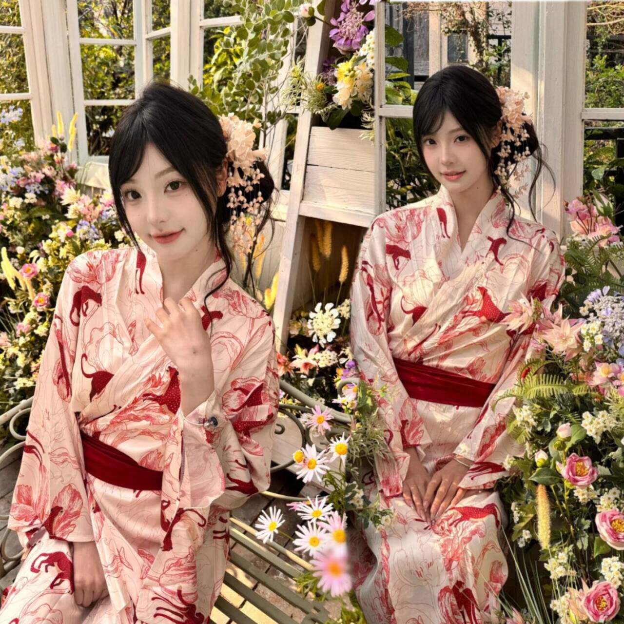 影楼复古小红豹印花衬衫居家晨袍浴袍开衫裙改良和服宽松连衣裙