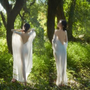 新中式禅意风写真服性感大露背长裙森系外景光影艺术照拍照礼服