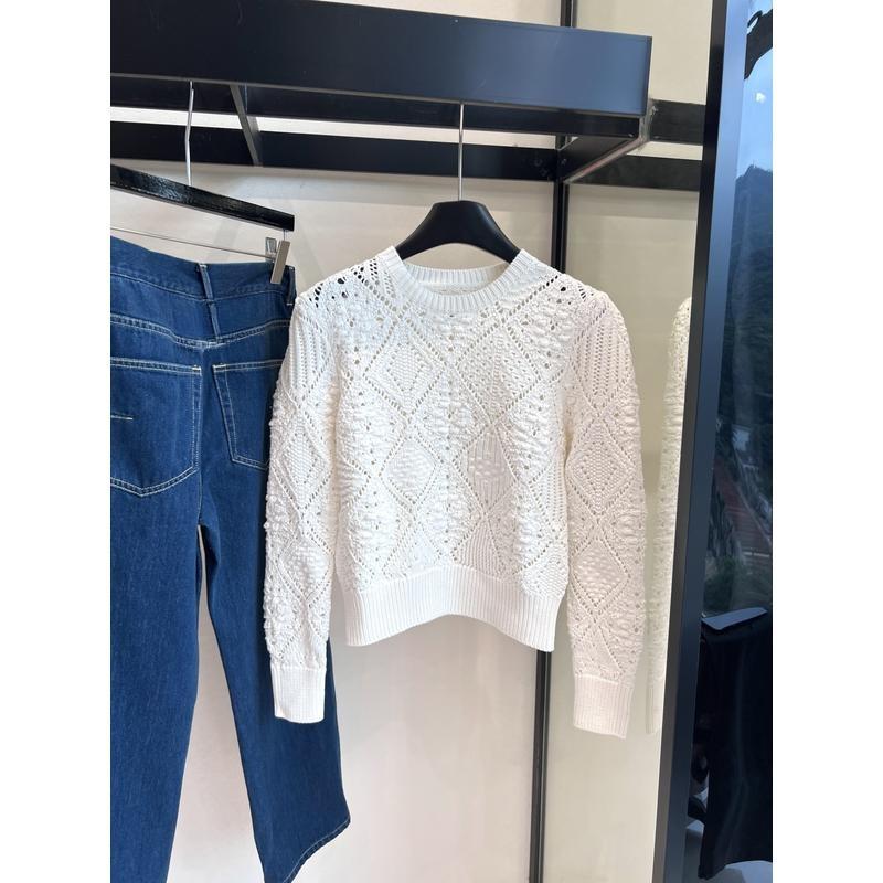 通勤风白色镂空针织衫女套头复古毛衣长袖上衣小个子慵懒风时髦