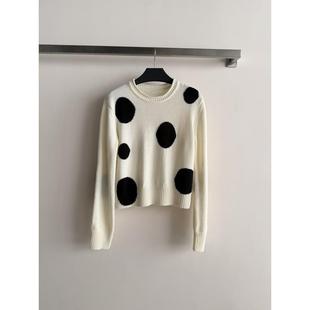 通勤风圆领波点针织衫女长袖套头修身百搭毛衣撞色休闲简约不挑人
