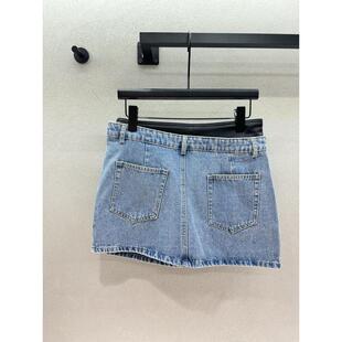 A型双口袋松紧腰韩版高腰A字牛仔短裙女通勤百搭设计感半身裙