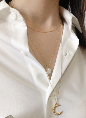 法式多层金属中长款天然淡水珍珠