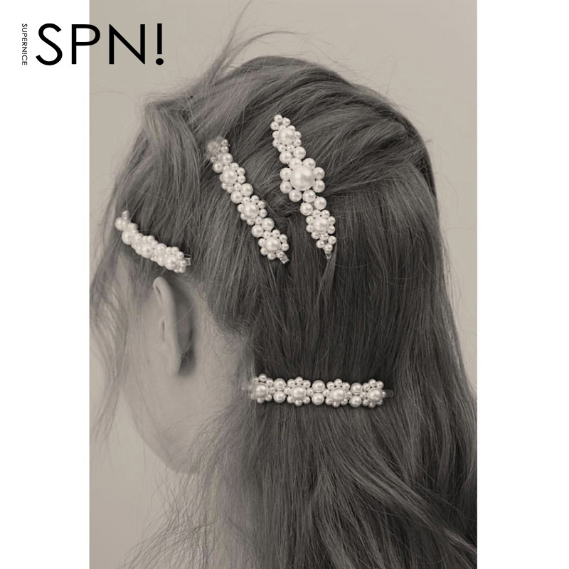 韩系高级感珍珠水钻花朵边夹