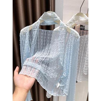 韩系蓝色冰丝网纱防晒开衫