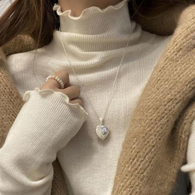 木耳边半高领针织衫女秋冬