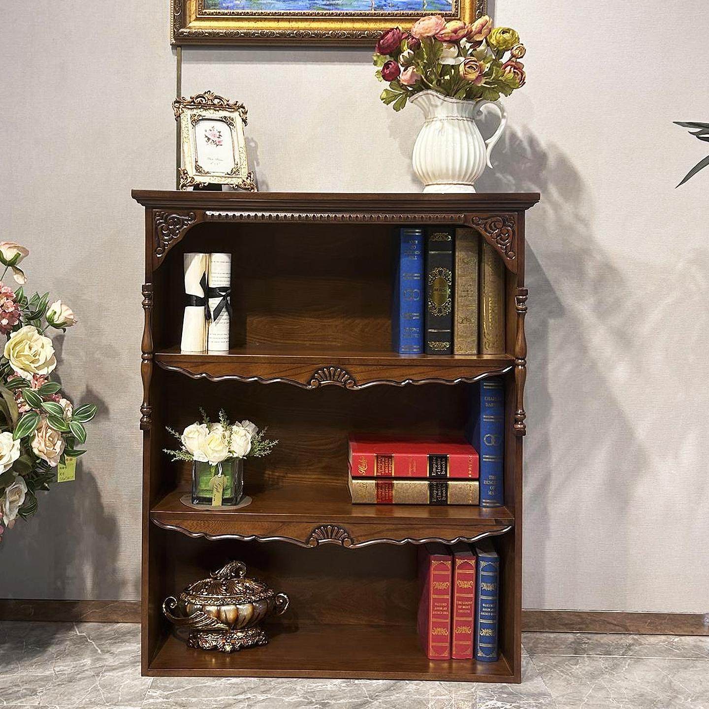 美式实木桌上书架欧式书房收纳置物书柜学生落地简约书架展示柜子