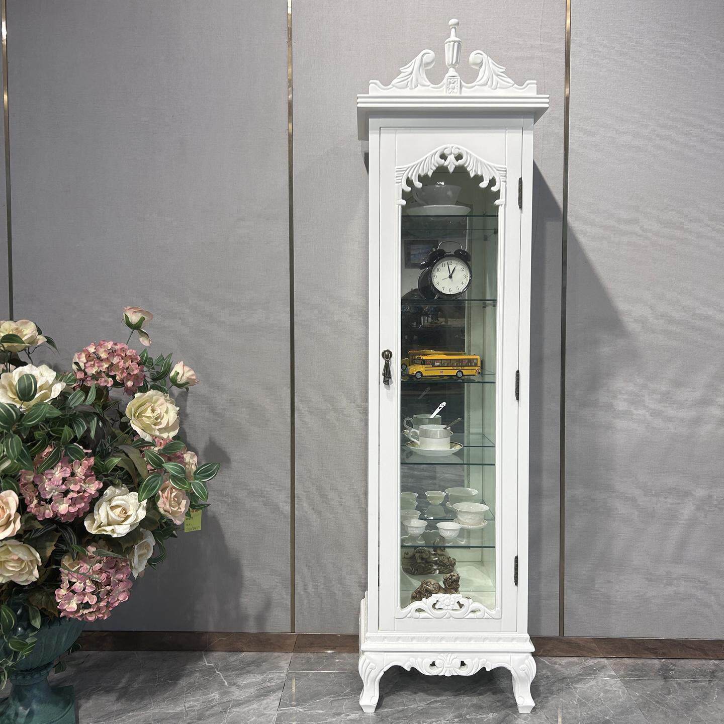 美式实木小酒柜客厅靠墙复古玻璃装饰展示柜置物架家用红酒餐边柜