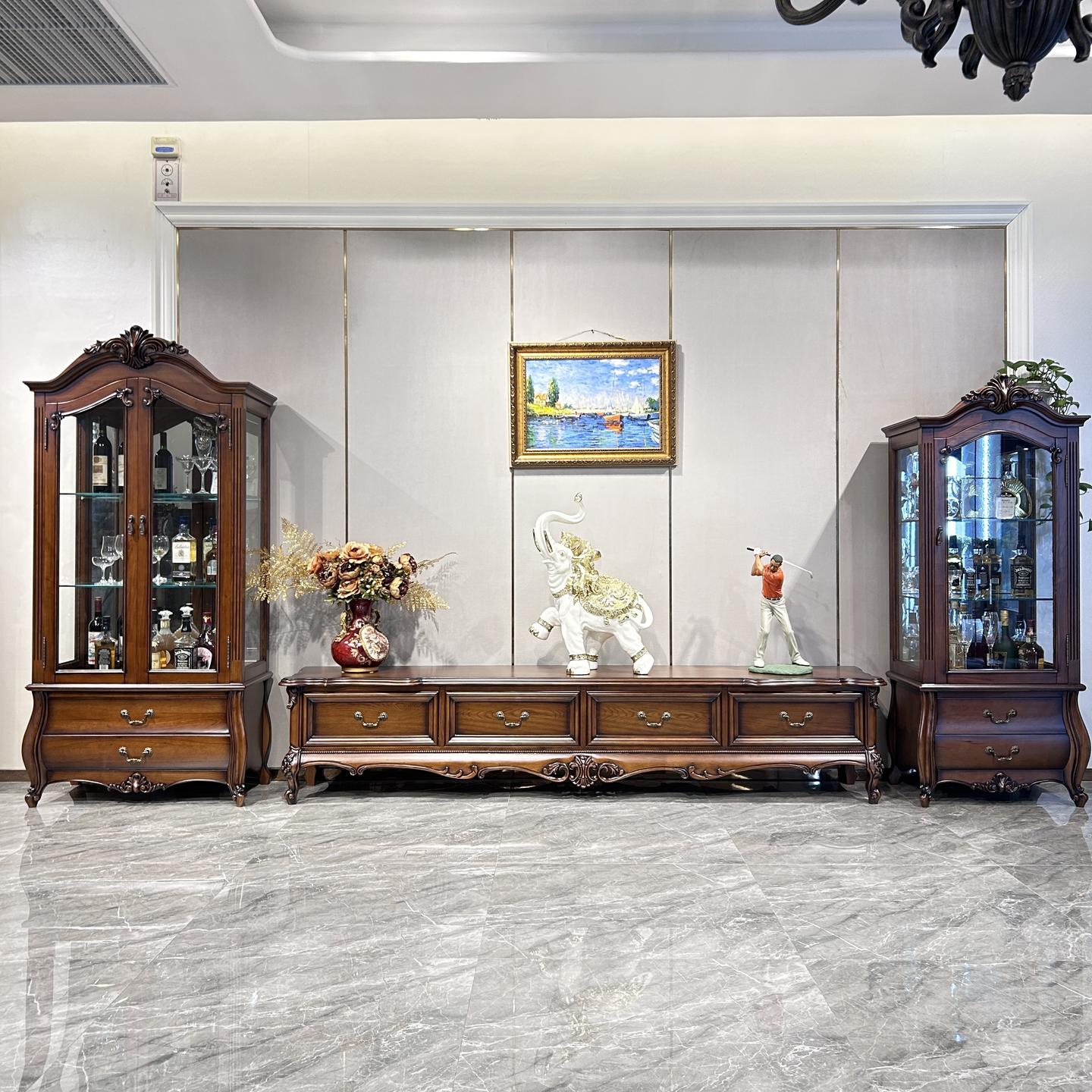 美式实木电视柜客厅可定制茶几组合欧式小户型复古柜子地柜3米