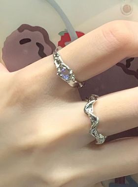 小红书同款月光石戒指简约冷淡等学生开口戒指不规则肌理素圈戒指