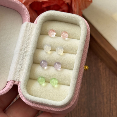 S925银针彩色炫彩豆豆清新耳洞耳钉套装简约小巧耳环圆球银针耳饰