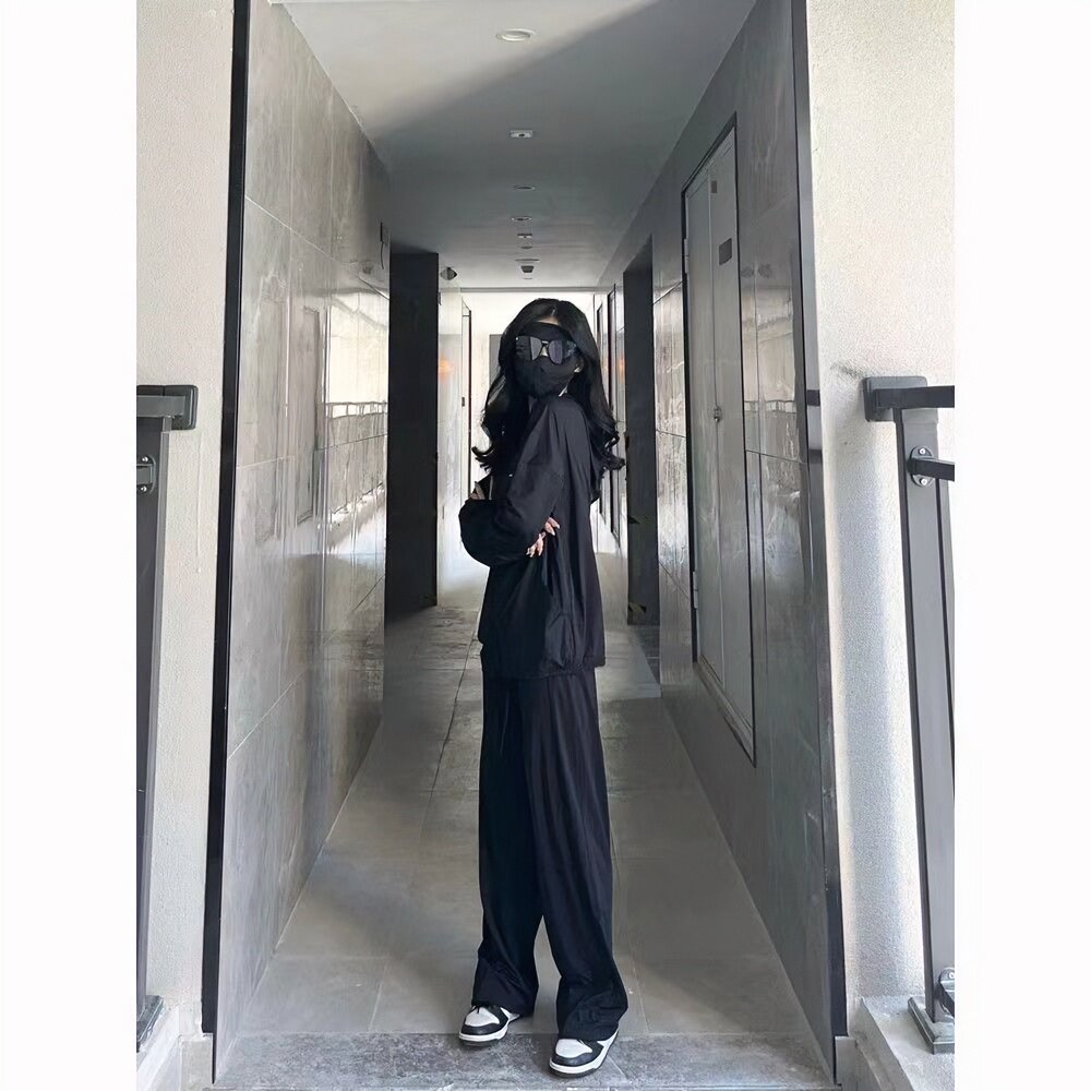 运动长袖黑色防晒衣2024新款薄款宽松防晒服夏季冰丝休闲连帽外套