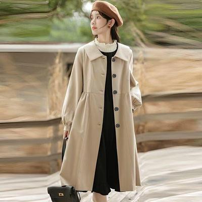 娃娃领中长款小个子风衣外套女