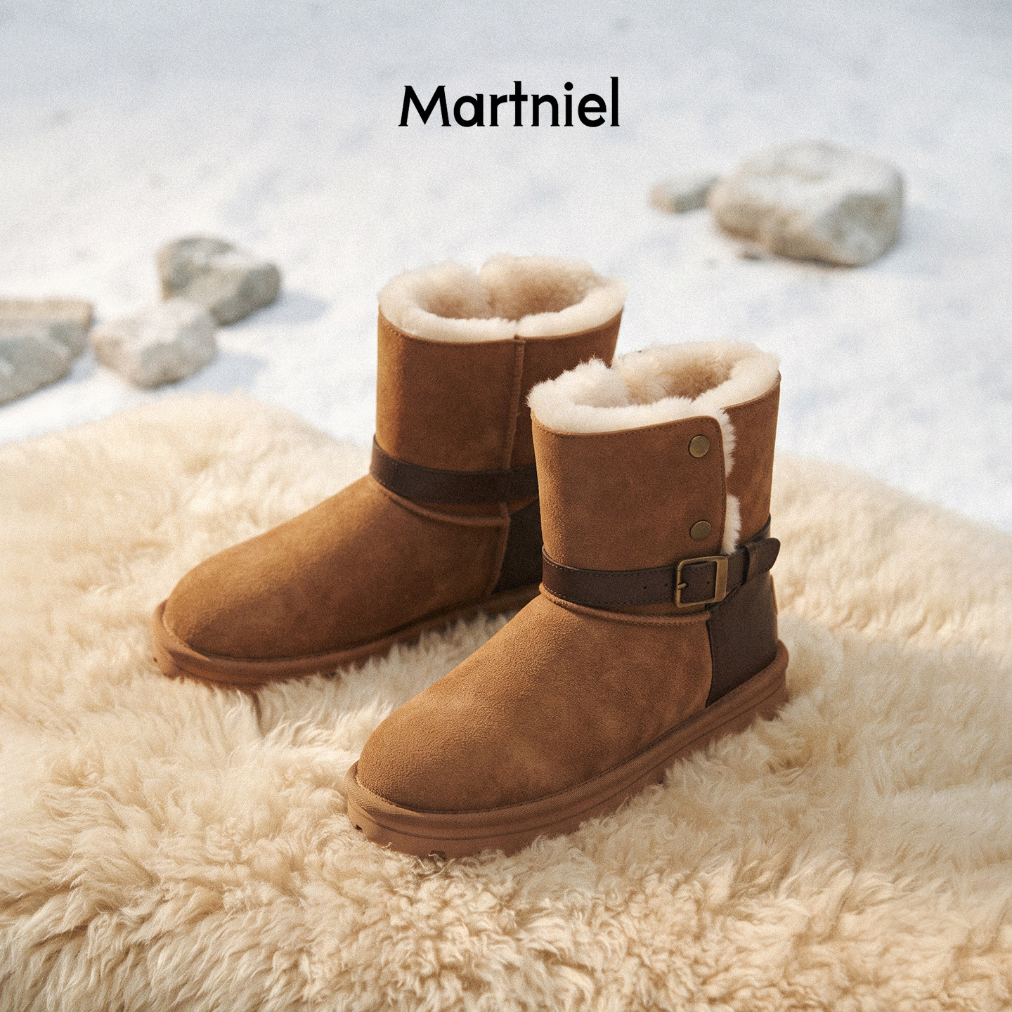 MARTNIEL2026年秋冬新款雪地靴女休闲中筒靴子加绒保暖防寒马丁靴