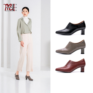 马内尔2025新款中跟及踝靴配裙子的靴子尖头洋气小短靴女时装靴