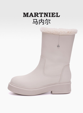 马内尔翻边雪地靴女冬季加厚保暖羊羔毛短靴加绒防寒2025年新款