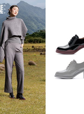 通勤单鞋女秋马内尔2024新伦敦人漆皮系带深口鞋真皮工作鞋G45091