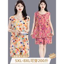 棉绸睡衣套装女款夏装中老年妈妈无袖短裤人造棉两件套加肥加大码