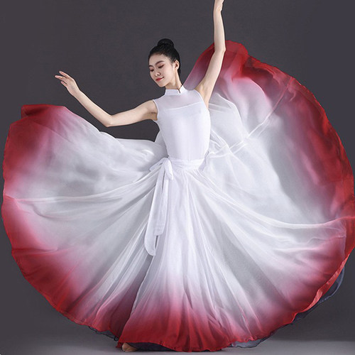 民族舞一片式渐变大摆裙两面穿