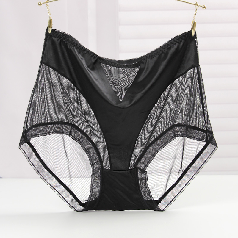 大码高档缎面性感蕾丝网纱内裤