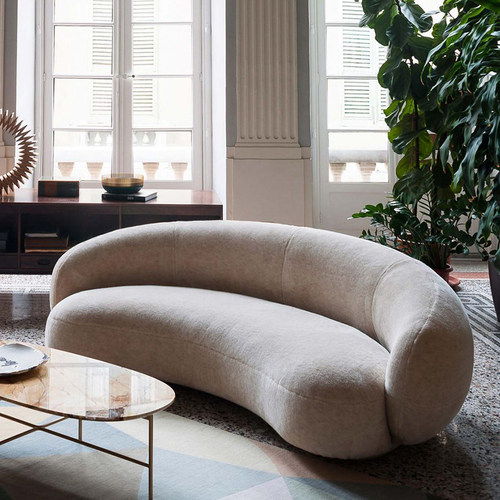 北欧简约布艺弧形三人沙发美式