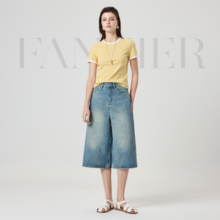 高腰显瘦阔腿裤 梵以尔｜随性自在｜宽松直筒七分牛仔裤 女2026夏季