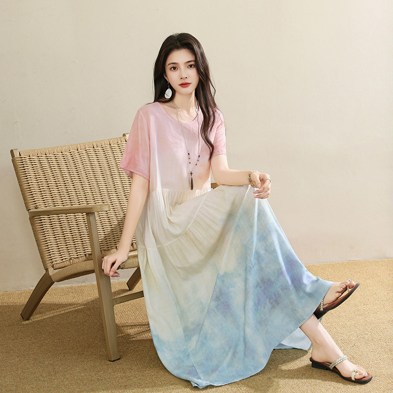2026新款洋气度假风棉绸连衣裙女妈妈夏季新质感高级感中年裙子图片