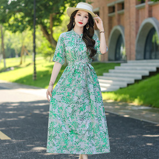 年轻款 2025新款 棉绸连衣裙轻奢高级感碎花妈妈人造棉裙子洋气外穿