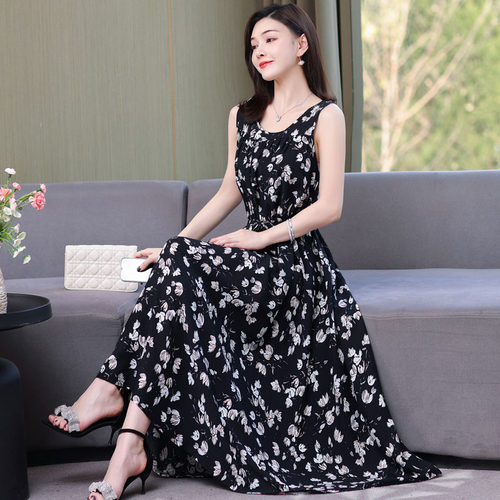 宽松棉绸碎花连衣裙吊带