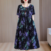 新款 中老年大码 碎花棉绸连衣裙女2025夏装 50多岁中年妈妈气质裙子