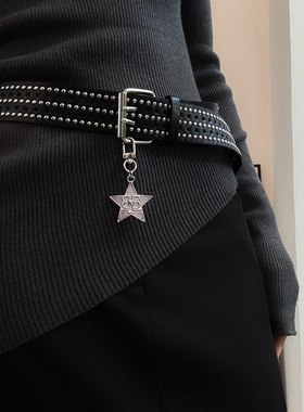 2025新款黑色宽腰带高级设计感小众y2k潮酷懒人装配饰皮带男女款