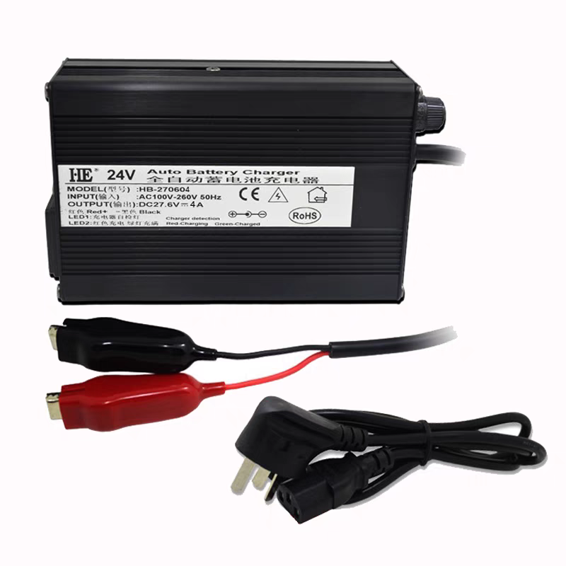 HE智能24V充电器27.6V4A汽车电瓶24V充电机24V4A铅酸蓄电池充电器