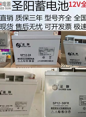 圣阳蓄电池SP12V24FR铅酸免维护12V7A17A18A65A100AH38A20消防UPS
