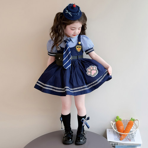 女童疯狂动物城朱迪假两件连衣裙演出服夏季兔子警官cos服尼克裙