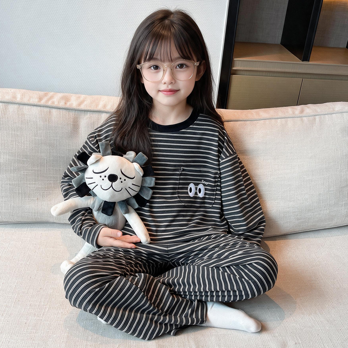 2026新款女童睡衣套装春秋季女孩纯棉长袖儿童家居服两件套童装潮